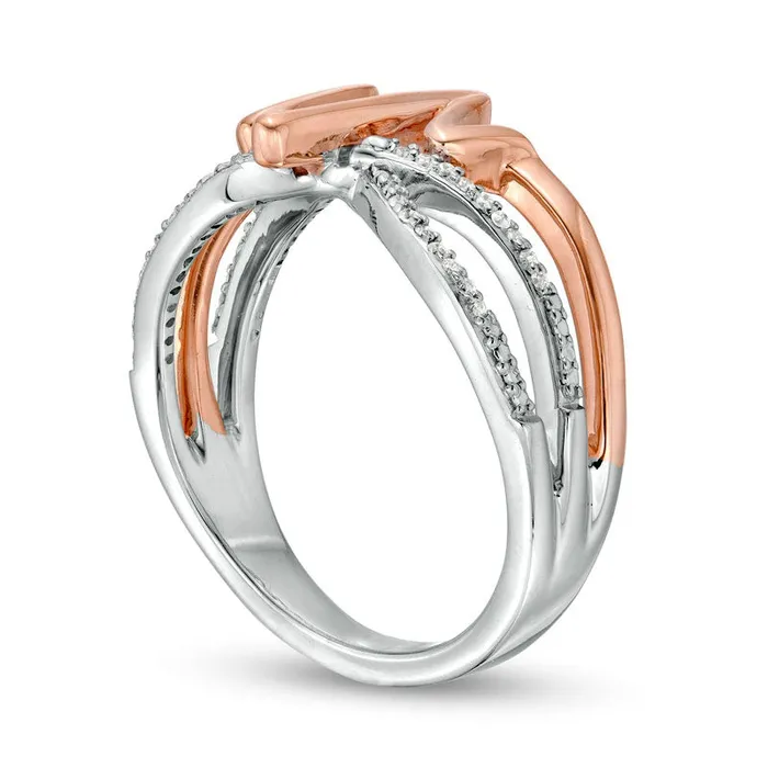 Goldia Rings 010 CT TW Natural Diamond Layered Crossover Heartbeat Ring in Sterling Silver with Solid 14K Rose Gold Plate Goldia Rings 010 CT TW Natural Diamond Layered Crossover Heartbeat Ring in Sterling Silver with Solid 14K Rose Gold Plate