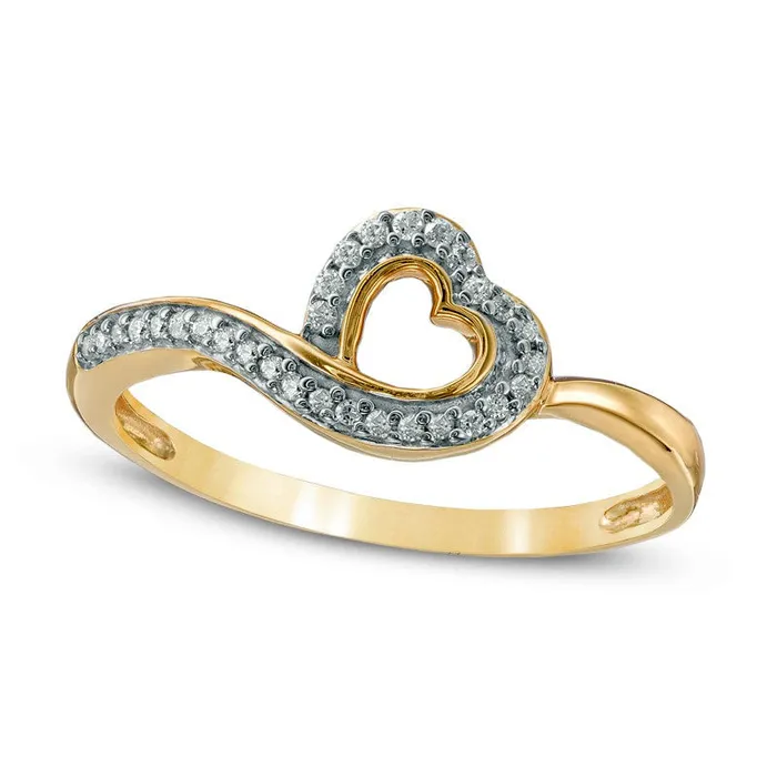 Goldia Rings 010 CT TW Natural Diamond Tilted Heart Ring in Solid 10K Yellow Gold Goldia Rings 010 CT TW Natural Diamond Tilted Heart Ring in Solid 10K Yellow Gold
