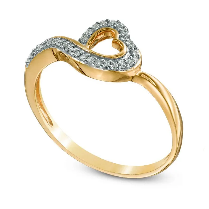 Goldia Rings 010 CT TW Natural Diamond Tilted Heart Ring in Solid 10K Yellow Gold Goldia Rings 010 CT TW Natural Diamond Tilted Heart Ring in Solid 10K Yellow Gold