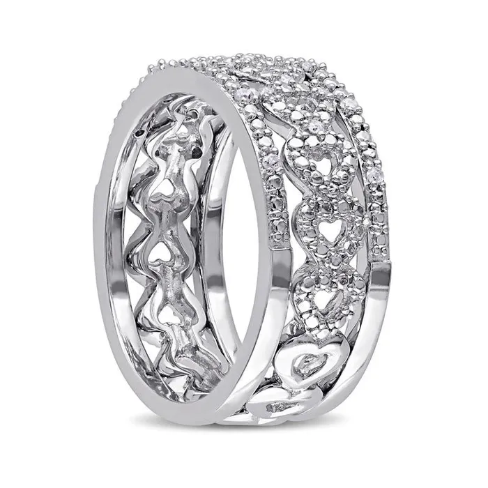 Goldia Rings 013 CT TW Natural Diamond Heart Three Piece Stackable Band Set in Sterling Silver Goldia Rings 013 CT TW Natural Diamond Heart Three Piece Stackable Band Set in Sterling Silver