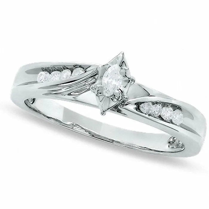 Goldia Rings 014 CT TW Marquise Natural Diamond Engagement Ring in Solid 10K White Gold Goldia Rings 014 CT TW Marquise Natural Diamond Engagement Ring in Solid 10K White Gold