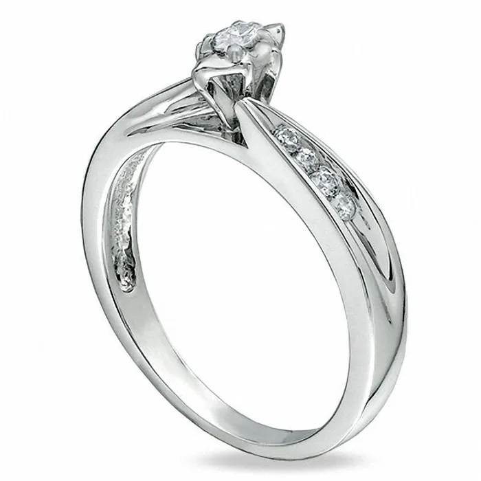 Goldia Rings 014 CT TW Marquise Natural Diamond Engagement Ring in Solid 10K White Gold Goldia Rings 014 CT TW Marquise Natural Diamond Engagement Ring in Solid 10K White Gold