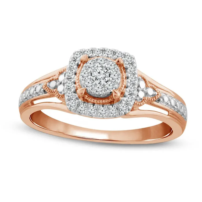 Goldia Rings 020 CT TW Composite Natural Diamond Cushion Frame Antique VintageStyle Promise Ring in Solid 10K Rose Gold Goldia Rings 020 CT TW Composite Natural Diamond Cushion Frame Antique VintageStyle Promise Ring in Solid 10K Rose Gold