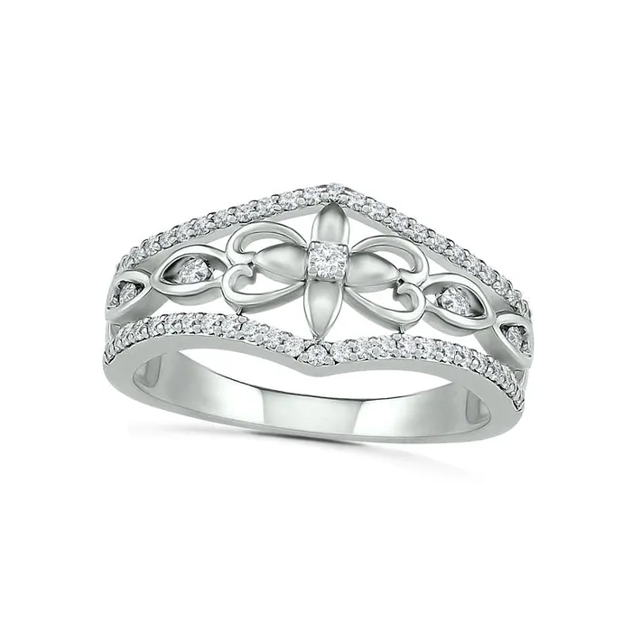 Goldia Rings 033 CT TW Natural Diamond Ornate Flower Ring in Solid 10K White Gold Goldia Rings 033 CT TW Natural Diamond Ornate Flower Ring in Solid 10K White Gold