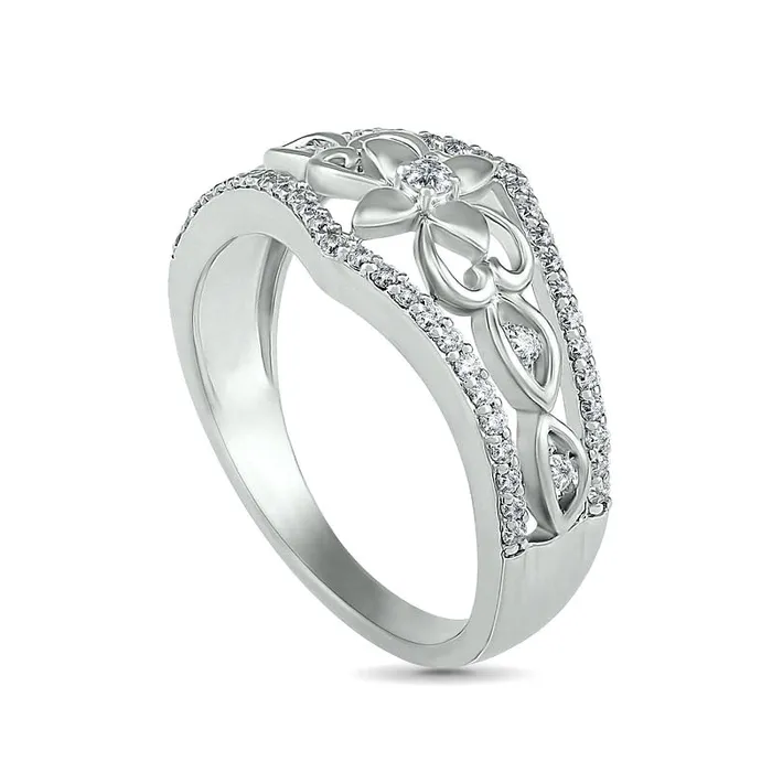 Goldia Rings 033 CT TW Natural Diamond Ornate Flower Ring in Solid 10K White Gold Goldia Rings 033 CT TW Natural Diamond Ornate Flower Ring in Solid 10K White Gold
