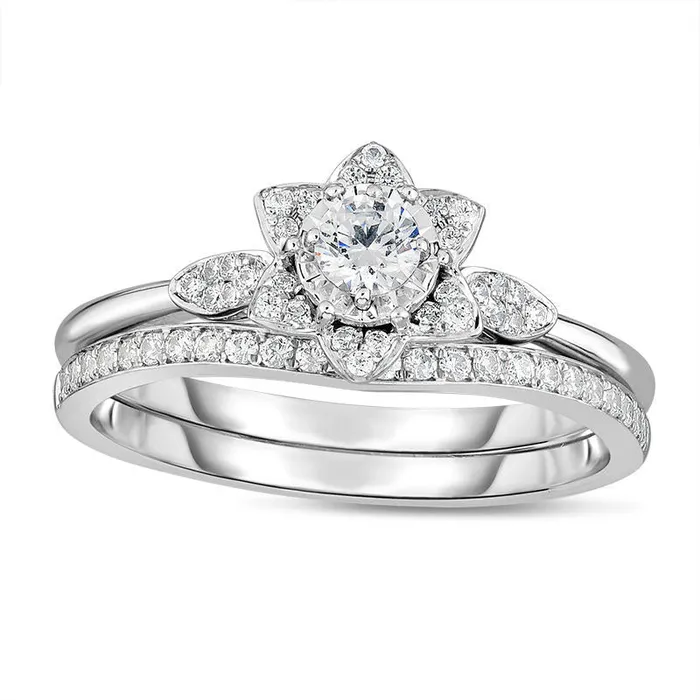 Goldia Rings 038 CT TW Natural Diamond Flower Frame Bridal Engagement Ring Set in Solid 14K White Gold Goldia Rings 038 CT TW Natural Diamond Flower Frame Bridal Engagement Ring Set in Solid 14K White Gold