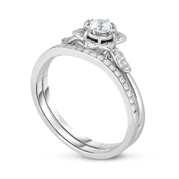 Goldia Rings 038 CT TW Natural Diamond Flower Frame Bridal Engagement Ring Set in Solid 14K White Gold Goldia Rings 038 CT TW Natural Diamond Flower Frame Bridal Engagement Ring Set in Solid 14K White Gold