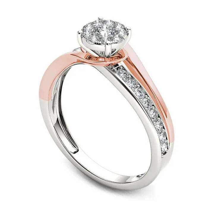 Goldia Rings 038 CT TW Natural Diamond Frame Bypass Engagement Ring in Solid 14K TwoTone Gold Goldia Rings 038 CT TW Natural Diamond Frame Bypass Engagement Ring in Solid 14K TwoTone Gold