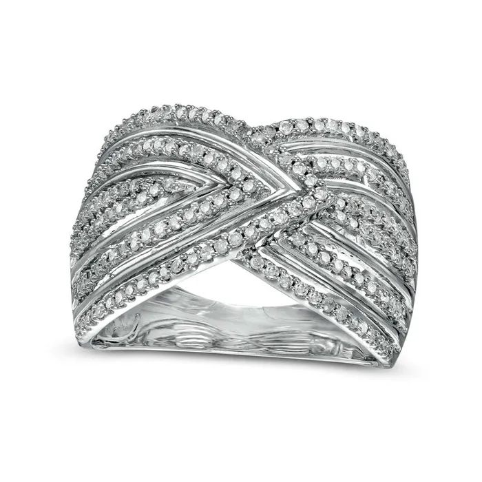 Goldia Rings 050 CT TW Natural Diamond Chevron Pattern MultiRow Crossover Ring in Solid 10K White Gold Goldia Rings 050 CT TW Natural Diamond Chevron Pattern MultiRow Crossover Ring in Solid 10K White Gold