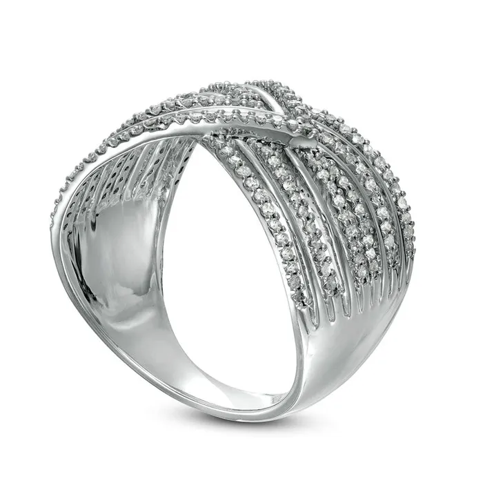Goldia Rings 050 CT TW Natural Diamond Chevron Pattern MultiRow Crossover Ring in Solid 10K White Gold Goldia Rings 050 CT TW Natural Diamond Chevron Pattern MultiRow Crossover Ring in Solid 10K White Gold