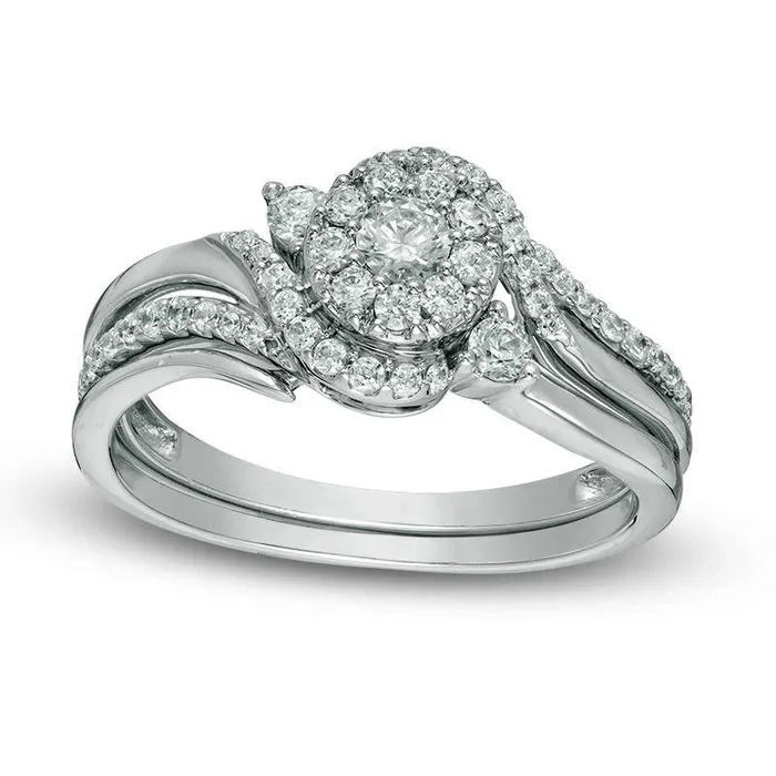 Goldia Rings 050 CT TW Natural Diamond Swirl Bypass Frame Bridal Engagement Ring Set in Solid 10K White Gold Goldia Rings 050 CT TW Natural Diamond Swirl Bypass Frame Bridal Engagement Ring Set in Solid 10K White Gold