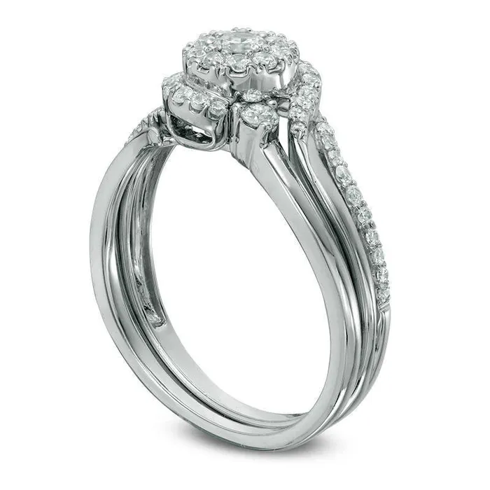 Goldia Rings 050 CT TW Natural Diamond Swirl Bypass Frame Bridal Engagement Ring Set in Solid 10K White Gold Goldia Rings 050 CT TW Natural Diamond Swirl Bypass Frame Bridal Engagement Ring Set in Solid 10K White Gold