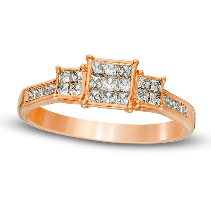 Goldia Rings 050 CT TW PrincessCut Composite Natural Diamond Three Stone Engagement Ring in Solid 10K Rose Gold Goldia Rings 050 CT TW PrincessCut Composite Natural Diamond Three Stone Engagement Ring in Solid 10K Rose Gold