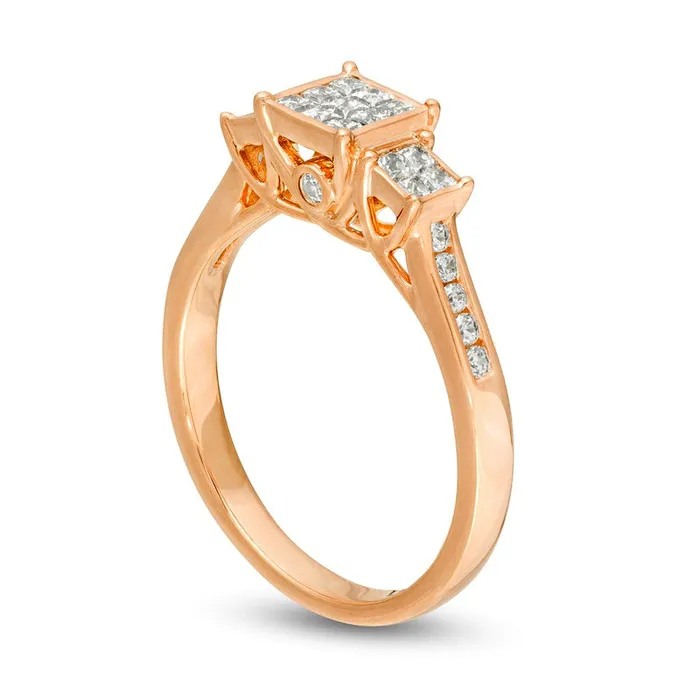 Goldia Rings 050 CT TW PrincessCut Composite Natural Diamond Three Stone Engagement Ring in Solid 10K Rose Gold Goldia Rings 050 CT TW PrincessCut Composite Natural Diamond Three Stone Engagement Ring in Solid 10K Rose Gold