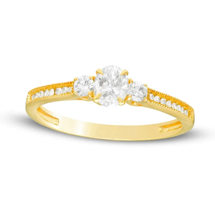Goldia Rings 063 CT TW Oval and Round Natural Diamond Three Stone Engagement Ring in Solid 14K Gold Goldia Rings 063 CT TW Oval and Round Natural Diamond Three Stone Engagement Ring in Solid 14K Gold