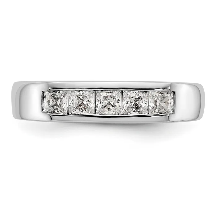 Goldia Rings 070ct CZ Solid Real 14K White Gold 5Stone Channel Wedding Band Ring