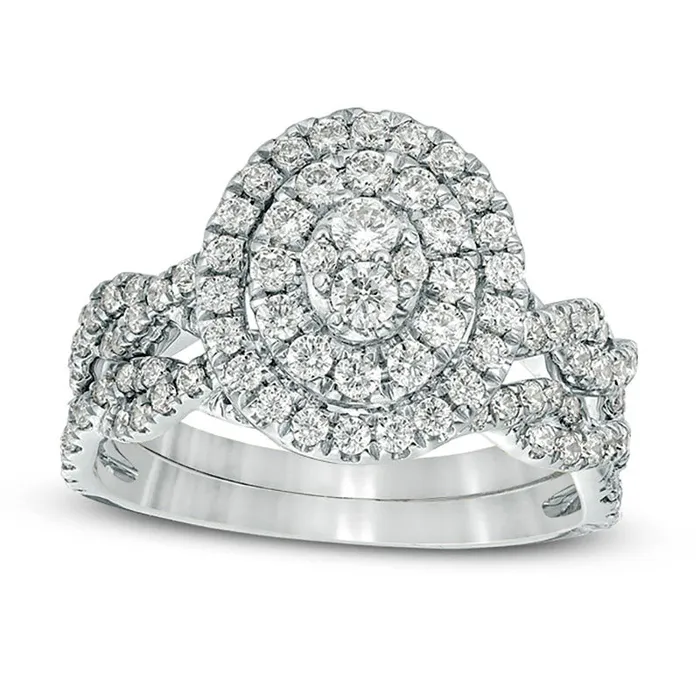 Goldia Rings 075 CT TW Composite Natural Diamond Double Oval Frame Twist Bridal Engagement Ring Set in Solid 10K White Gold Goldia Rings 075 CT TW Composite Natural Diamond Double Oval Frame Twist Bridal Engagement Ring Set in Solid 10K White Gold