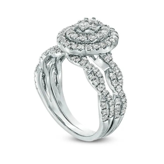 Goldia Rings 075 CT TW Composite Natural Diamond Double Oval Frame Twist Bridal Engagement Ring Set in Solid 10K White Gold Goldia Rings 075 CT TW Composite Natural Diamond Double Oval Frame Twist Bridal Engagement Ring Set in Solid 10K White Gold
