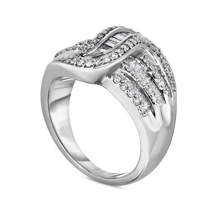 Goldia Rings 088 CT TW Baguette and Round Natural Diamond Crossover Wave Ring in Sterling Silver Goldia Rings 088 CT TW Baguette and Round Natural Diamond Crossover Wave Ring in Sterling Silver