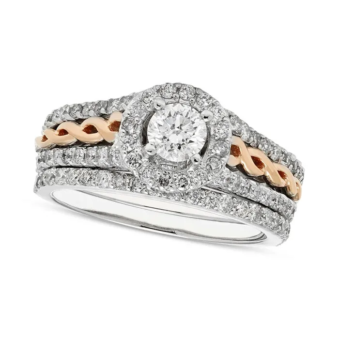 Goldia Rings 10 CT TW Certified Natural Diamond Frame Braided Shank Bridal Engagement Ring Set in Solid 14K TwoTone Gold II2 Goldia Rings 10 CT TW Certified Natural Diamond Frame Braided Shank Bridal Engagement Ring Set in Solid 14K TwoTone Gold II2