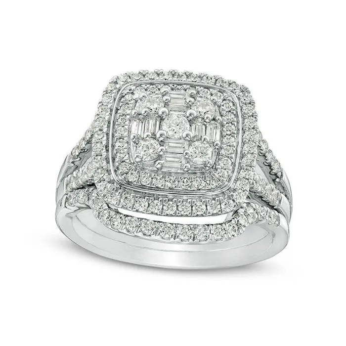 Goldia Rings 10 CT TW Composite Natural Diamond Double Cushion Frame Bridal Engagement Ring Set in Solid 10K White Gold Goldia Rings 10 CT TW Composite Natural Diamond Double Cushion Frame Bridal Engagement Ring Set in Solid 10K White Gold