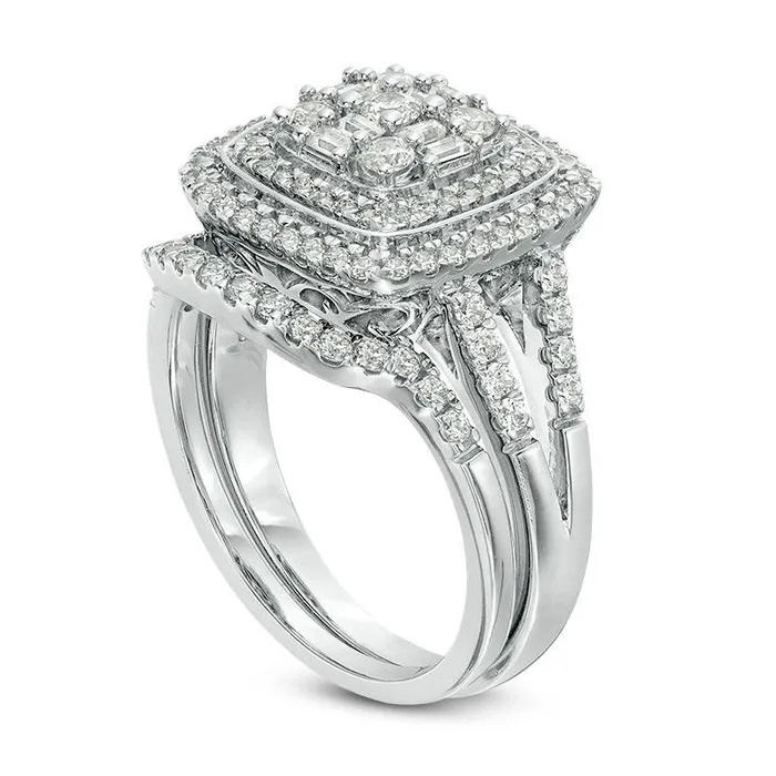 Goldia Rings 10 CT TW Composite Natural Diamond Double Cushion Frame Bridal Engagement Ring Set in Solid 10K White Gold Goldia Rings 10 CT TW Composite Natural Diamond Double Cushion Frame Bridal Engagement Ring Set in Solid 10K White Gold