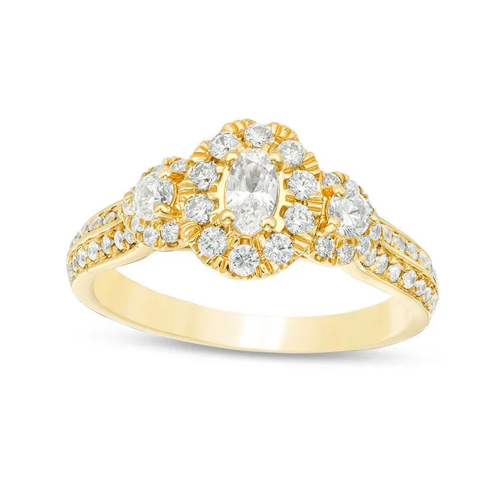 Goldia Rings 10 CT TW Oval Natural Diamond Frame Three Stone Double Row Engagement Ring in Solid 14K Gold Goldia Rings 10 CT TW Oval Natural Diamond Frame Three Stone Double Row Engagement Ring in Solid 14K Gold