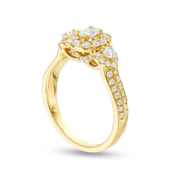 Goldia Rings 10 CT TW Oval Natural Diamond Frame Three Stone Double Row Engagement Ring in Solid 14K Gold Goldia Rings 10 CT TW Oval Natural Diamond Frame Three Stone Double Row Engagement Ring in Solid 14K Gold