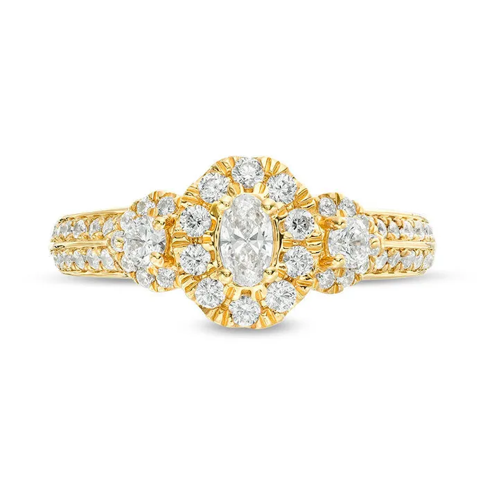 Goldia Rings 10 CT TW Oval Natural Diamond Frame Three Stone Double Row Engagement Ring in Solid 14K Gold Goldia Rings 10 CT TW Oval Natural Diamond Frame Three Stone Double Row Engagement Ring in Solid 14K Gold