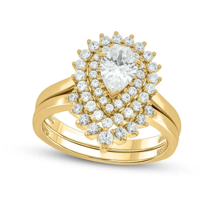 Goldia Rings 10 CT TW PearShaped Natural Diamond Sunburst Contour Bridal Engagement Ring Set in Solid 14K Gold II2 Goldia Rings 10 CT TW PearShaped Natural Diamond Sunburst Contour Bridal Engagement Ring Set in Solid 14K Gold II2