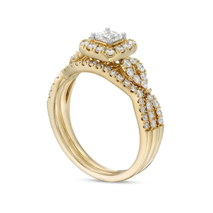 Goldia Rings 10 CT TW PrincessCut Natural Diamond Frame Twist Shank Bridal Engagement Ring Set in Solid 14K Gold Goldia Rings 10 CT TW PrincessCut Natural Diamond Frame Twist Shank Bridal Engagement Ring Set in Solid 14K Gold