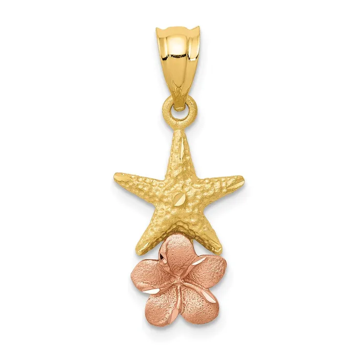 Goldia Rings 14k Twotone Gold Yellow and Rose Gold Starfish W Plumeria Pendant Goldia Rings 14k Twotone Gold Yellow and Rose Gold Starfish W Plumeria Pendant