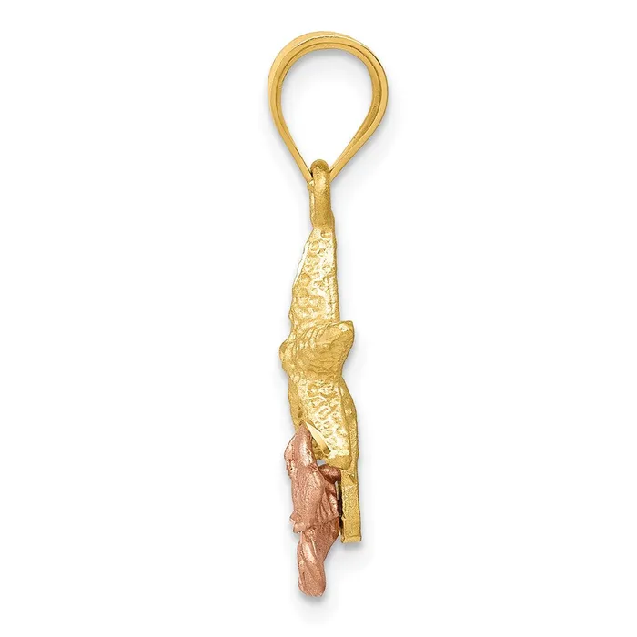 Goldia Rings 14k Twotone Gold Yellow and Rose Gold Starfish W Plumeria Pendant