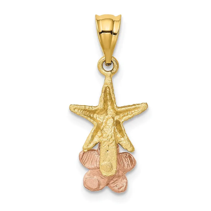 Goldia Rings 14k Twotone Gold Yellow and Rose Gold Starfish W Plumeria Pendant