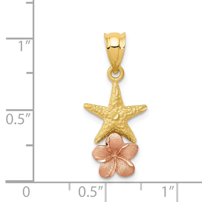 Goldia Rings 14k Twotone Gold Yellow and Rose Gold Starfish W Plumeria Pendant