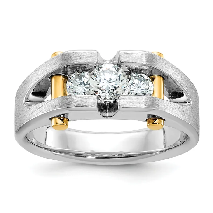 Goldia Rings 14k Twotone Two Tone 34 Ct Lab Grown Diamond VSSI G Three Stone Polished and Cut Out Mens Ring Goldia Rings 14k Twotone Two Tone 34 Ct Lab Grown Diamond VSSI G Three Stone Polished and Cut Out Mens Ring