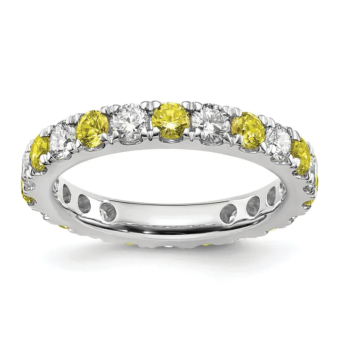 Goldia Rings 14k White Gold 1 Ct Lab Grown Diamond VSSI G and Lab Created Yellow Sapphire Eternity Band Ring Goldia Rings 14k White Gold 1 Ct Lab Grown Diamond VSSI G and Lab Created Yellow Sapphire Eternity Band Ring