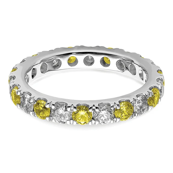 Goldia Rings 14k White Gold 1 Ct Lab Grown Diamond VSSI G and Lab Created Yellow Sapphire Eternity Band Ring