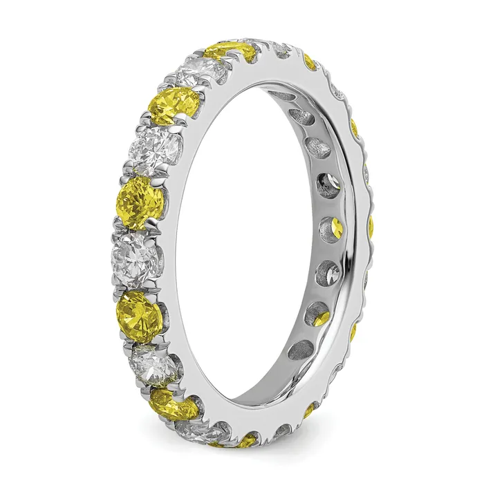 Goldia Rings 14k White Gold 1 Ct Lab Grown Diamond VSSI G and Lab Created Yellow Sapphire Eternity Band Ring