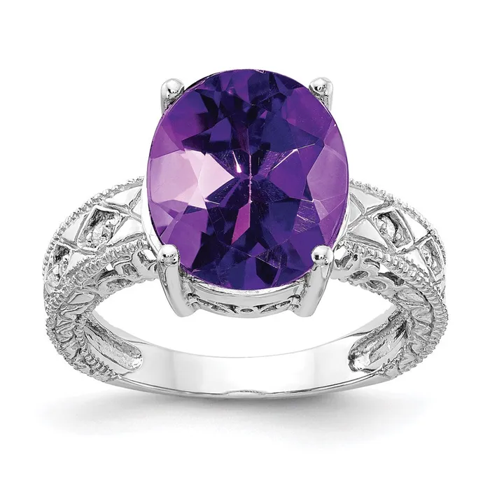 Goldia Rings 14k White Gold 12x10mm Oval Amethyst A Real Diamond ring