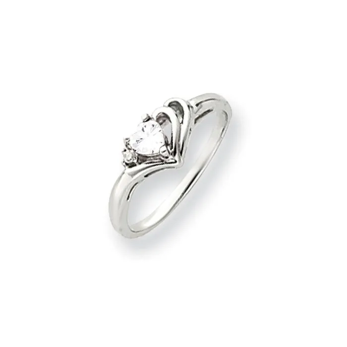 Goldia Rings 14k White Gold 4mm Heart Cubic Zirconia A Diamond ring