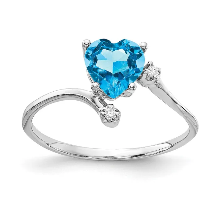 Goldia Rings 14k White Gold 6mm Heart Blue Topaz AAA Diamond ring