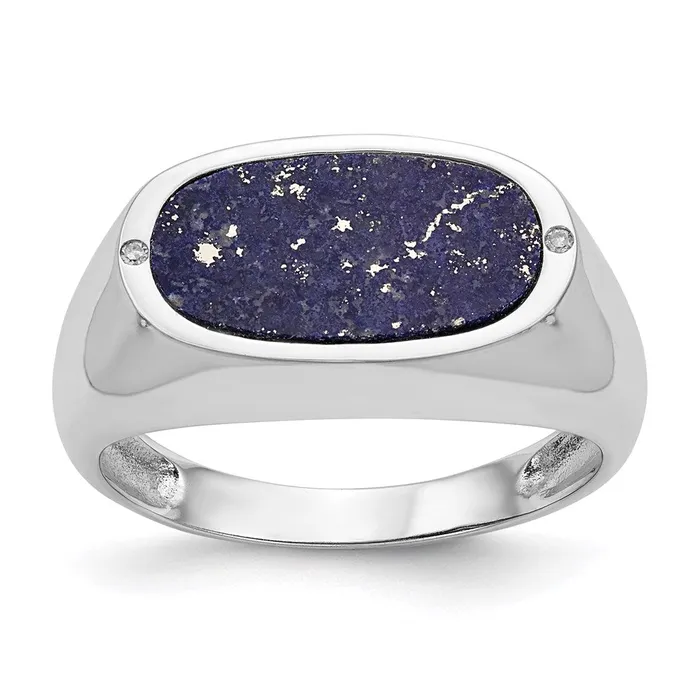 Goldia Rings 14K White Gold Blue Lapis Real Diamond Ring