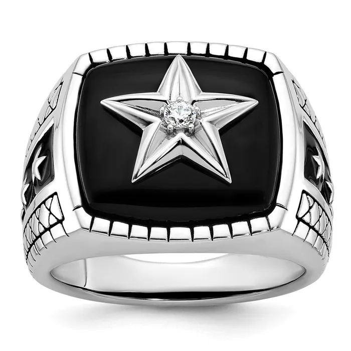 Goldia Rings 14k White Gold Mens Antiqued Onyx and 120 carat Diamond Complete Star Ring Goldia Rings 14k White Gold Mens Antiqued Onyx and 120 carat Diamond Complete Star Ring