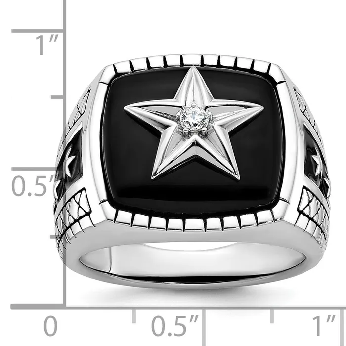 Goldia Rings 14k White Gold Mens Antiqued Onyx and 120 carat Diamond Complete Star Ring