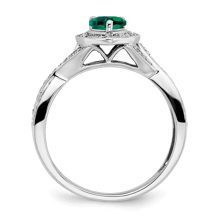 Goldia Rings 14k White Gold Pear Created Emerald and Real Diamond Halo Ring