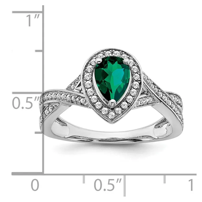 Goldia Rings 14k White Gold Pear Created Emerald and Real Diamond Halo Ring