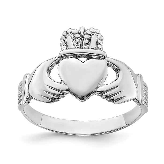 Goldia Rings 14k White Gold Polished Claddagh Ring