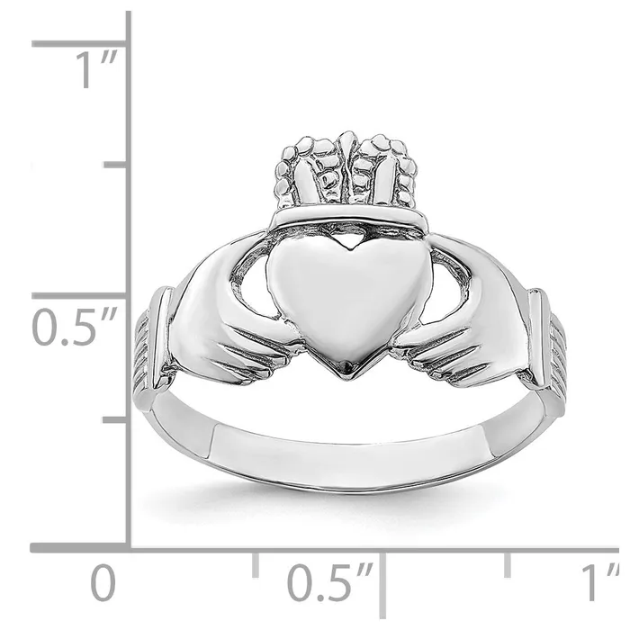 Goldia Rings 14k White Gold Polished Claddagh Ring