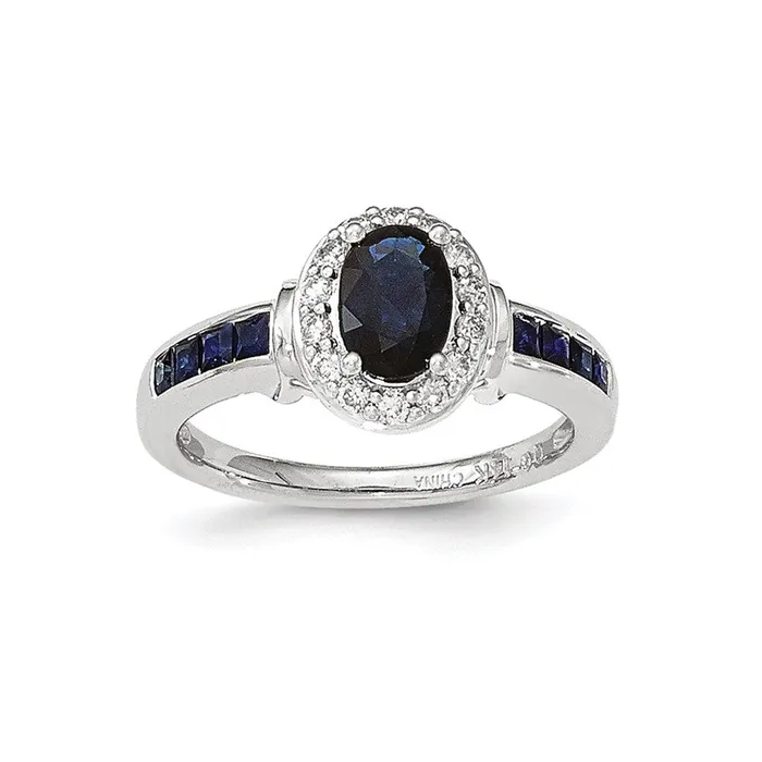 Goldia Rings 14K White Gold Real Diamond and Sapphire wHalo Ring